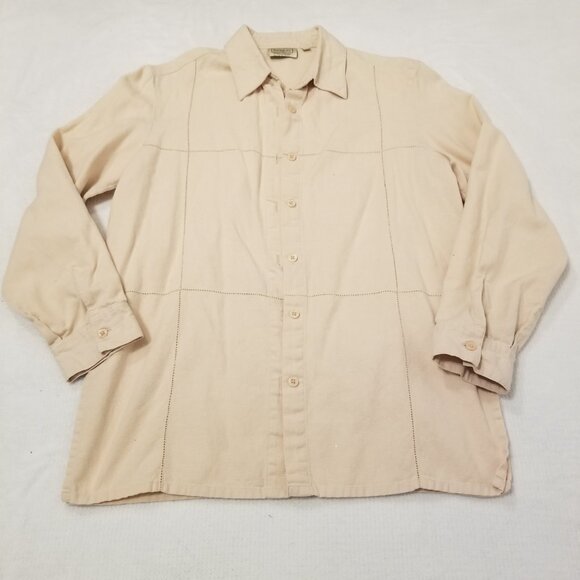 Vintage Cotton/Linen Blend Beige Button up Women Top Long Sleeve Small Haggar - Picture 9 of 11